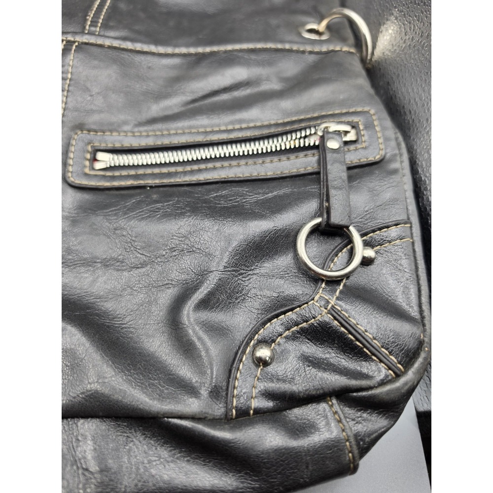 Nine West Black Shoulder Bag Tote Purse Silver Hardware Contrast Stitching Y2k - Picture 8 of 13